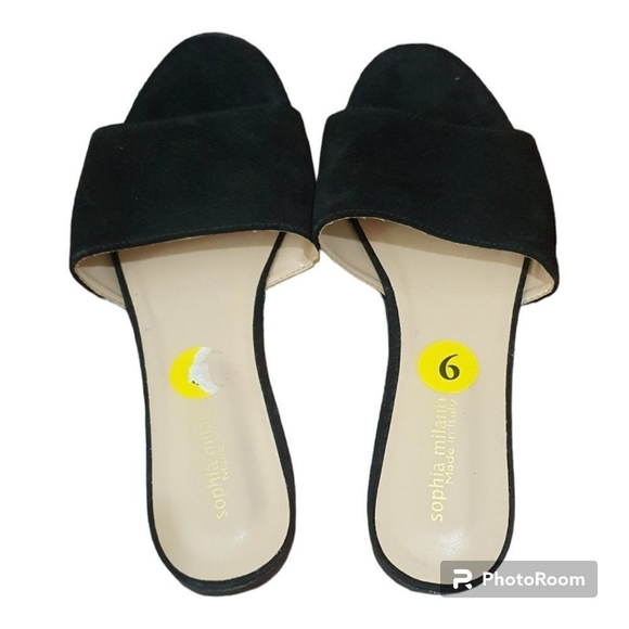Sophia Milano Italian Suede Slip-on Sandals Black Size 9 - Picture 7 of 10